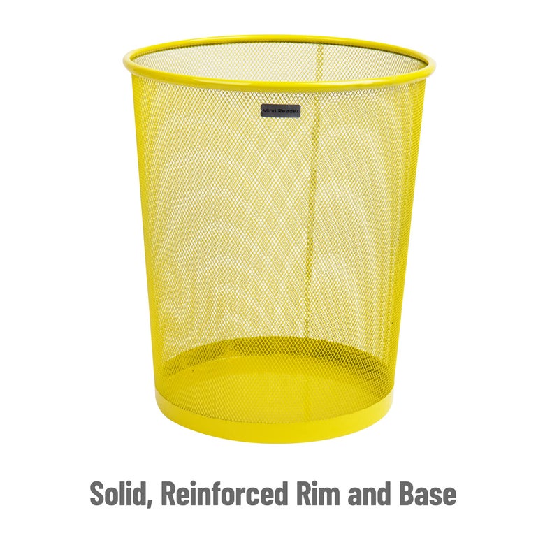 Mind Reader Mesh Trash Can, 16.65L (4.4 gal), Waste Paper Basket, Round, Office, Metal Mesh, 11.5" L x 11.5" W x 13.75" H, Yellow - Image 4